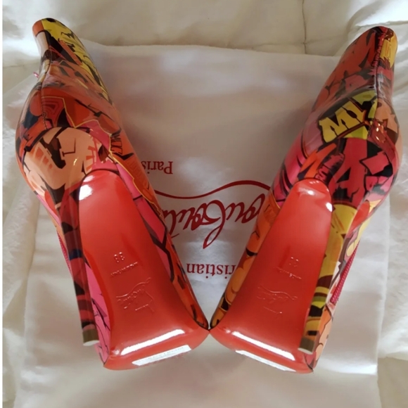 Nwt. Christian Louboutin stiletto graffiti multicolor,side zipper leather boot - Picture 4 of 8